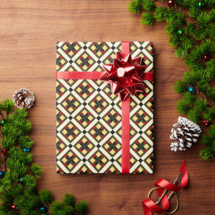 Vintage Red Green Yellow Barcelona Checker Pattern Wrapping Paper