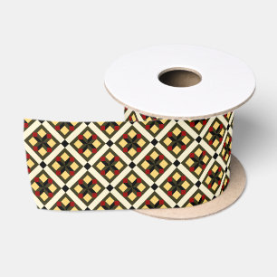 Vintage Red Green Yellow Barcelona Chequered Patte Satin Ribbon