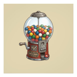 Vintage Red Gumball Machine and Colourful Candies Photo Print