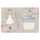 Vintage Red Hair Girl Roses Typewriter Decoupage