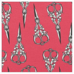 Vintage red hairdresser scissor hairstylist barber fabric
