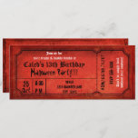 Vintage Red Halloween Birthday Party Ticket Invitation<br><div class="desc">Customise the front and the back.</div>