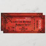 Vintage Red Halloween Party Spiderwebs Ticket Invitation<br><div class="desc">Customise the front and the back.</div>