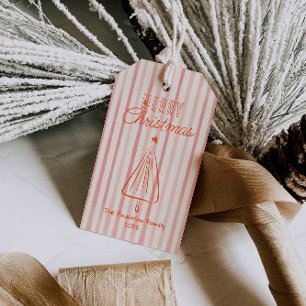 Vintage Red Hand Drawn Christmas Abstract Tree Gift Tags