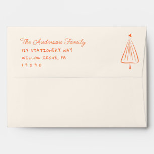 Vintage Red Hand Drawn Christmas Star Tree Envelope