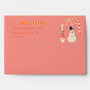 Vintage Red Hand Drawn Green Christmas Retro Envelope