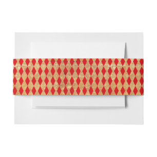 Vintage Red Harlequin Pattern Invitation Belly Band