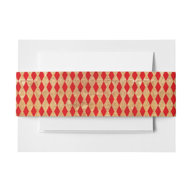 Vintage Red Harlequin Pattern Invitation Belly Band (Front Example)
