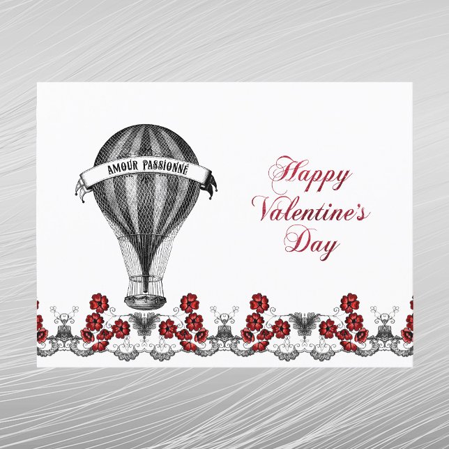 Vintage Red Hot Air Balloon Valentine Holiday Postcard (Creator Uploaded)