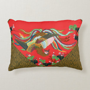 Vintage Red Japanese Phoenix Bird Art G.A. Audsley Decorative Cushion