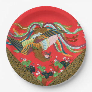 Vintage Red Japanese Phoenix Bird Art G.A. Audsley Paper Plate
