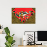 Vintage Red Japanese Phoenix Bird Art G.A. Audsley