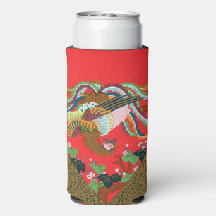 Vintage Red Japanese Phoenix Bird Art G.A. Audsley Seltzer Can Cooler