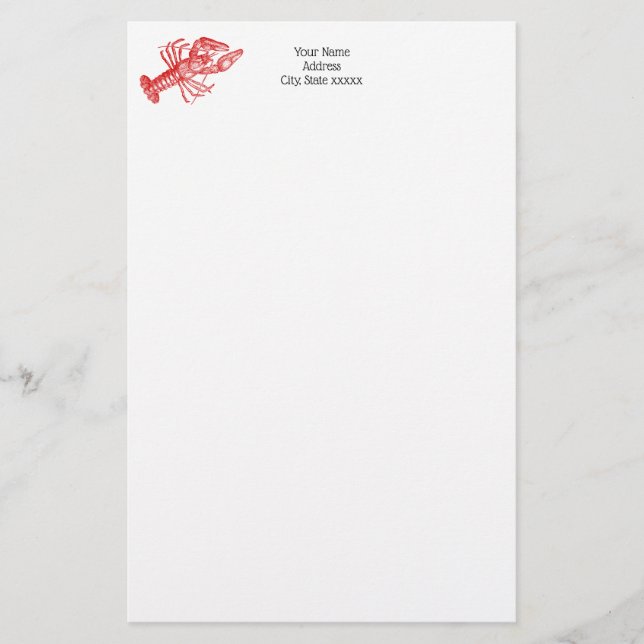 Vintage Red Lobster #1 Drawing Stationery (Front)