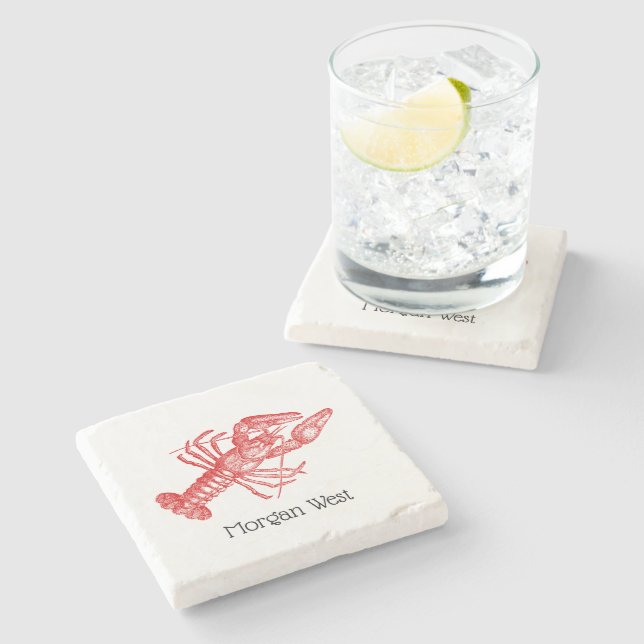 Vintage Red Lobster #1 Drawing Stone Coaster (Side)