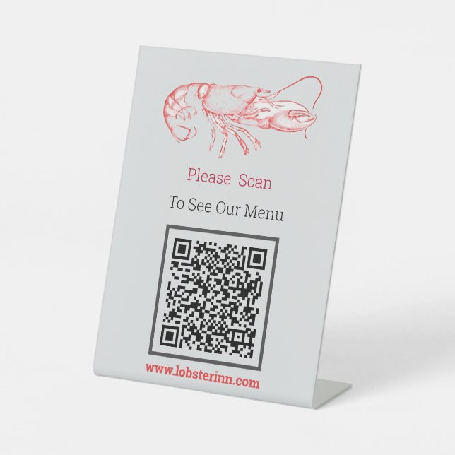 Vintage   red lobster  - QR  code Pedestal Sign (Front)