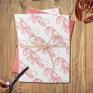 Vintage red  lobster - watercolor  wrapping paper sheet