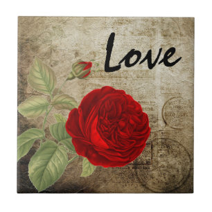 Vintage Red Love Rose Tile