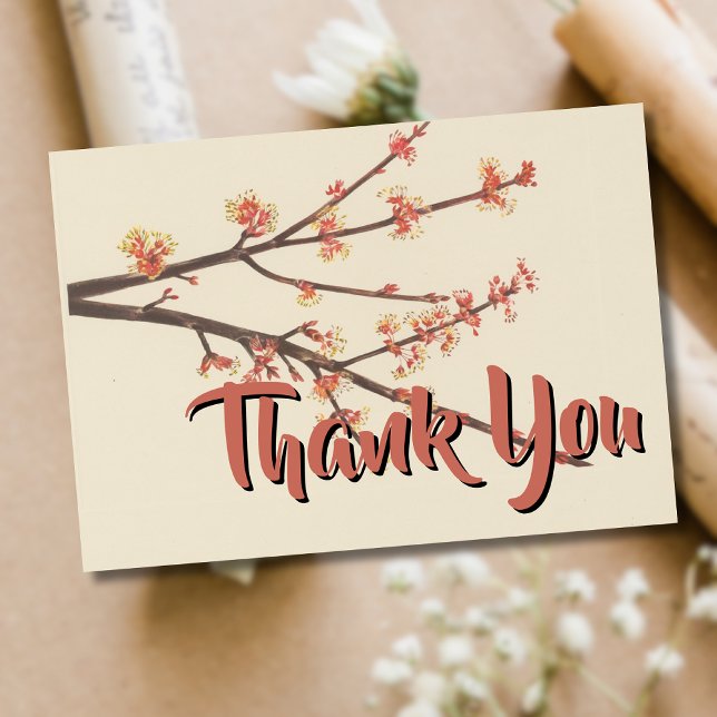 Vintage Red Maple Leaf Botanical Thank You Card (Creator Uploaded)