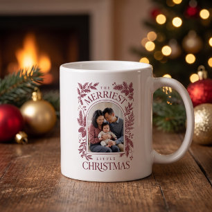 Vintage Red Merriest Christmas Two Photo Coffee Mug