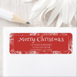 Vintage Red Merry Christmas Line Art Holiday<br><div class="desc">Elegant Red Merry Christmas Line Art Holiday label. With vintage red background of white line art eucalyptus leaves and snow. On retro vintage re background.</div>