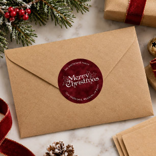 Vintage Red Merry Christmas Script Return Address Classic Round Sticker