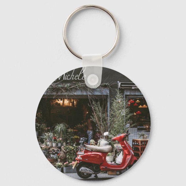 Vintage Red Motor Scooter  Key Ring (Front)