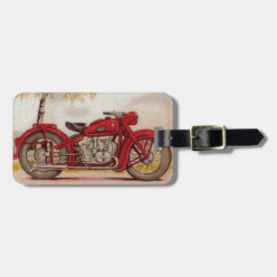 Vintage Red Motorcycle Luggage Tag