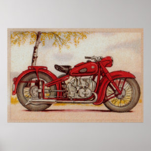 Vintage Red Motorcycle Print