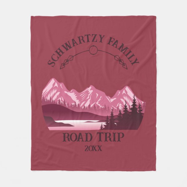 Vintage Red Mountain Lake Sunset Fleece Blanket (Front)