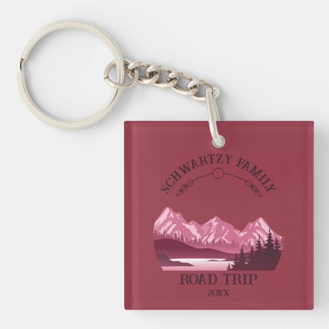 Vintage Red Mountain Lake Sunset Key Ring (Front)