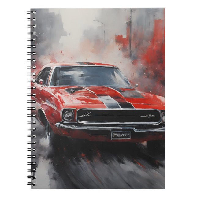 Vintage Red Muscle Car with silver stripe  Notebook (Front)