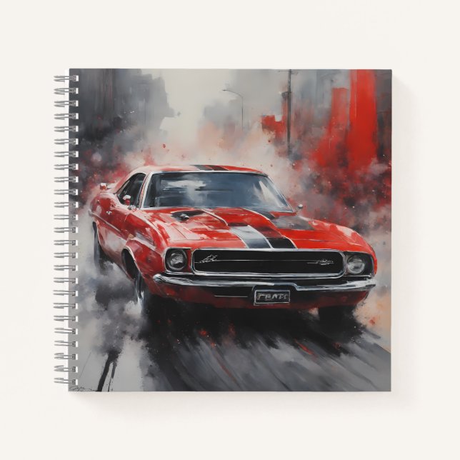 Vintage Red Muscle Car with silver stripe  Notebook (Front)