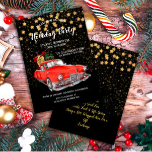 Vintage Red Old Car Christmas Holiday Party Invitation