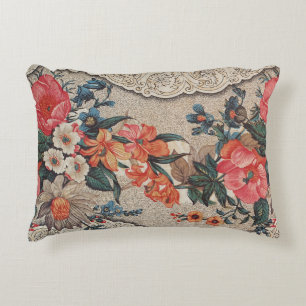 Vintage red orange white flower pattern decorative cushion