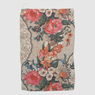 Vintage red orange white flower pattern golf towel
