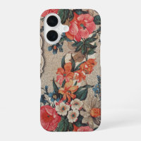 Vintage red orange white flower pattern