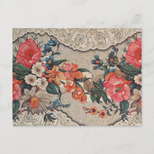 Vintage red orange white flower pattern postcard