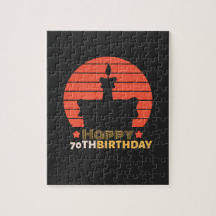 vintage red orange yellow happy 70th birthday cake jigsaw puzzle