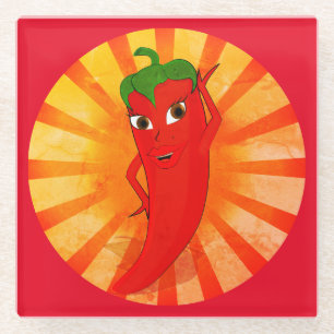 Vintage Red Pepper Superstar Glass Coaster