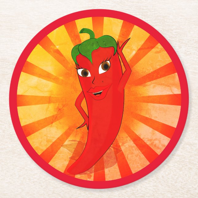 Vintage Red Pepper Superstar Round Paper Coaster (Front)