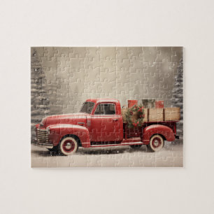 Vintage Red Pick Up Truck Holiday Jigsaw Puzzle