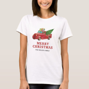 Vintage Red Pickup Truck Christmas T-Shirt