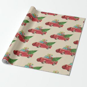 Vintage Red Pickup Truck Christmas Wrapping Paper