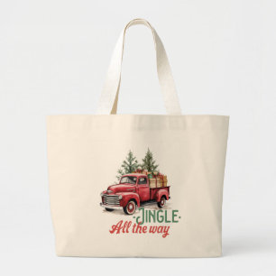Vintage Red Pickup Truck Jingle All The Way Large Tote Bag