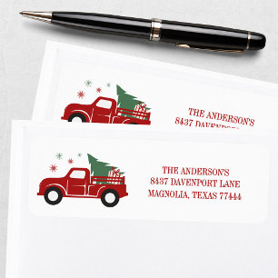 Vintage Red Pickup Truck Return Address