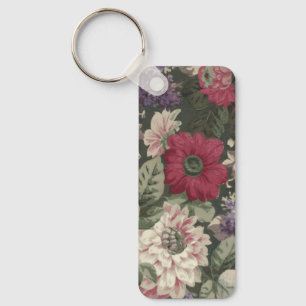 Vintage red pink blue white flowers painting key ring