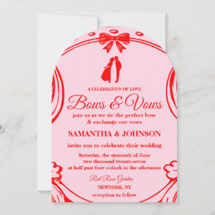 Vintage Red Pink Bows & Ribbons Arch Wedding Invitation