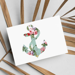 Vintage Red Pink Green Floral Pattern Anchor Postcard