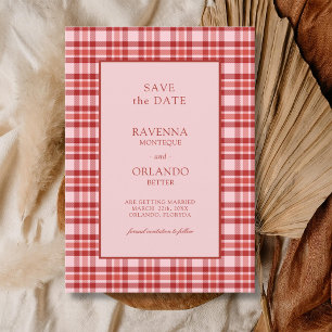 Vintage Red Pink Plaid Country Gingham Wedding Save The Date